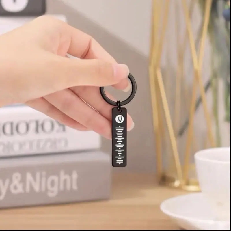 Spotify Custom Keychains, Music Code Keychain - Fully Customizable Matte-Black Stainless Steel Instant Scan & Play Fashion Accessory