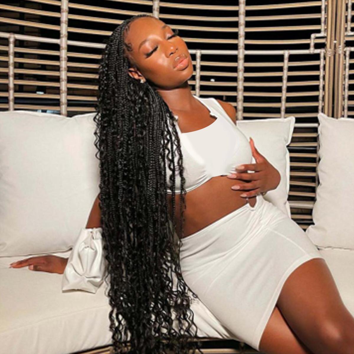 Wiggins 36 Inch Box Braided Wigs Full Lace Front Wig Synthetic Long Braided Wig Synthetic Braided Wigs With Boho Curly Ends WeeklyDeals #SpringStatements