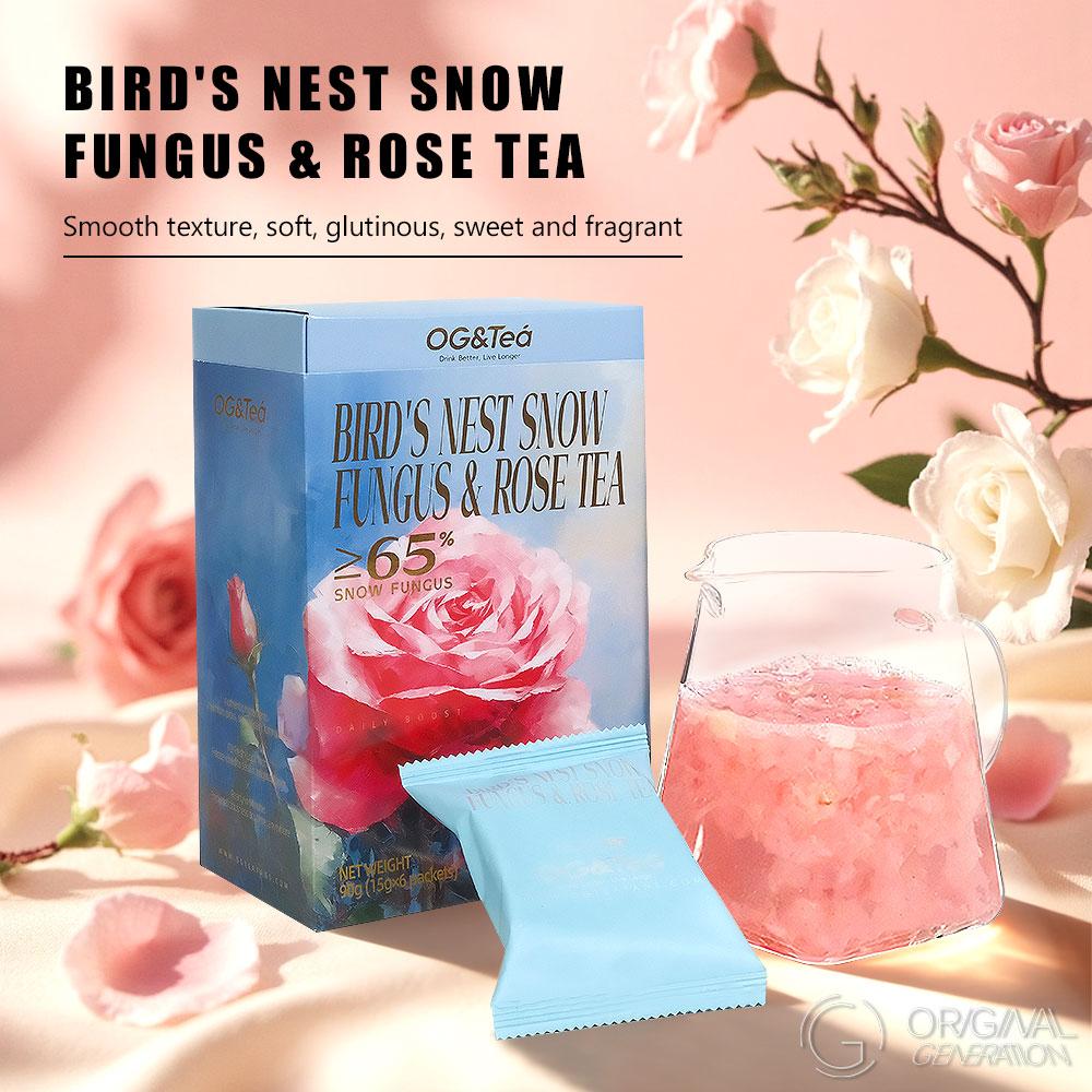 2.0 Sparrow‘s Nest Snow Fungus Rose Tea 90g(15g×6pack) Caffeine Free 65% Snow Fungus Rose Goji Edible Bird's Nest Peach
