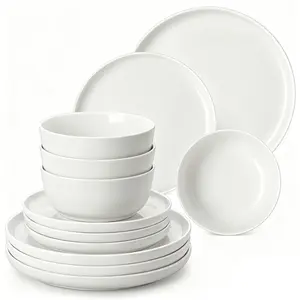 MALACASA MINA Collection Modern Ceramic Dinnerware Set - 12/16/18/24 Pieces, Dishwasher & Microwave Safe, Scratch Resistant Plates and Bowls Sets, LEAD-FREE Porcelain Cutlery