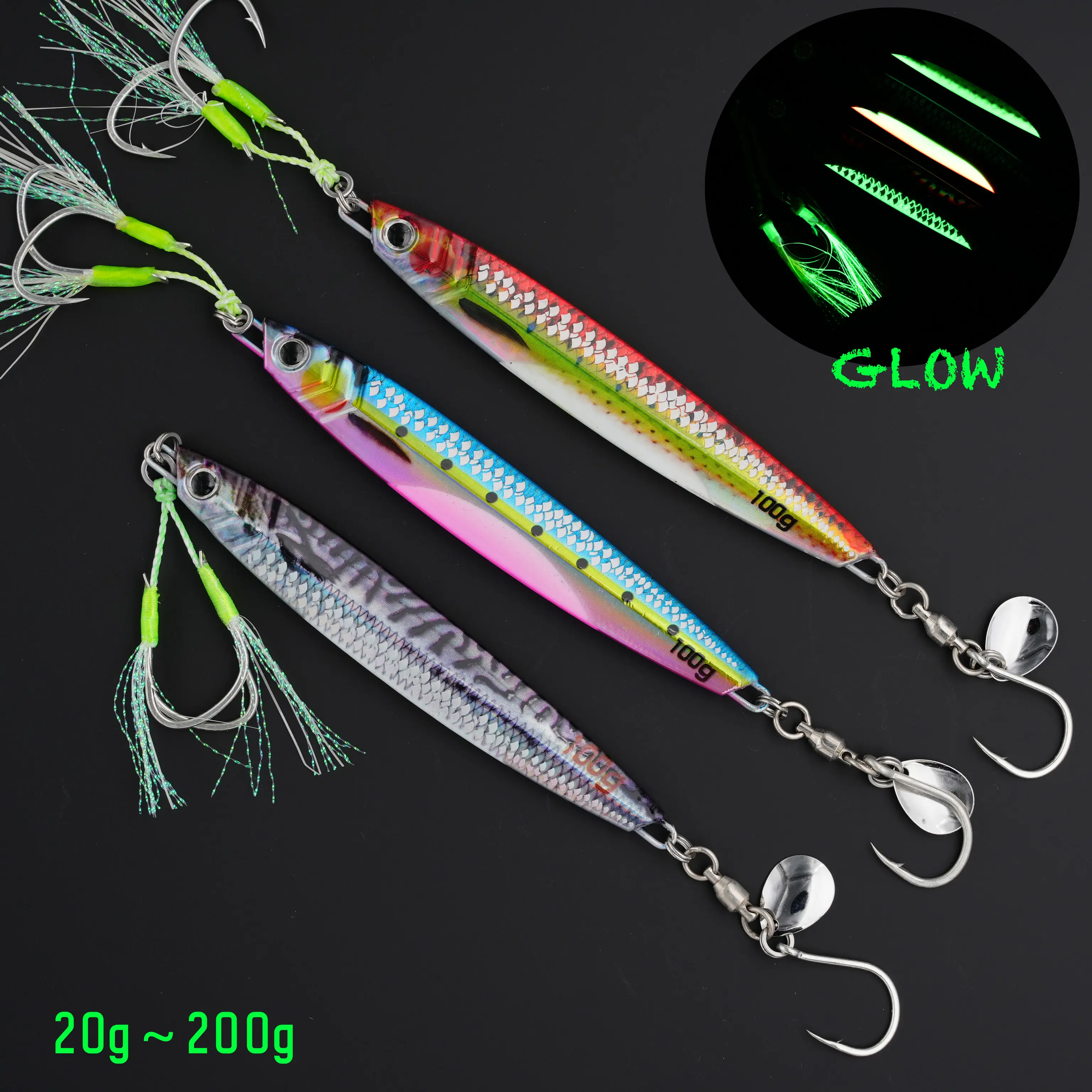 Fishing Jigs Vertical Saltwater Jigs Vertical Jigging Spoon Fishing Tuna Lures Boat Fishing Artificial Lures for Tuna, Grouper, Dogtooth, Snapper, Bass, Salmon/20g, 40g, 60g, 150g, 200g
