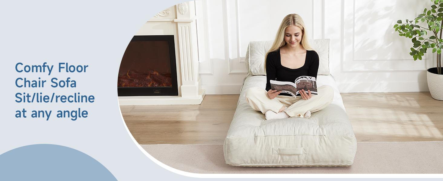 【SPOTLIGHT DAY】ONBRILL Folding Sofa Bed with Pillow, Convertible Sleeper Chair with Back Support, Corduroy Portable Fold Out Chair Bed, Comfy Floor Sofa Lounge for Living Room, Single
