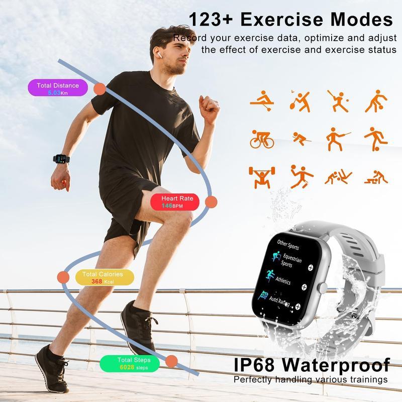 [Spring Deals] Coucur 1.69'' Touchscreen Smartwatch with Fitness Tracker & Sleep Monitor for Men Women Android iOS Compatible Silicone Band Bluetooth Calls Wearable