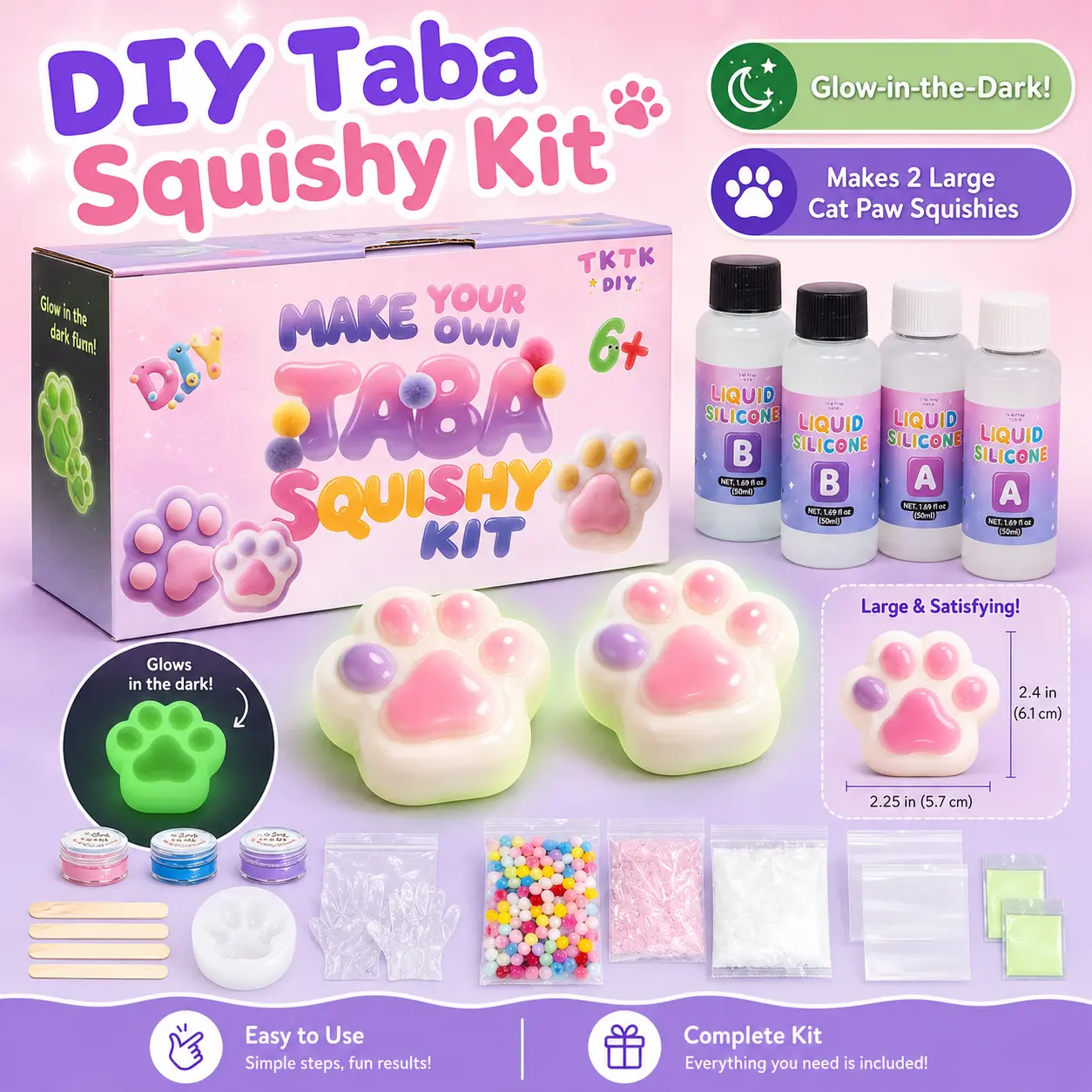 DIY Glow-in-the-Dark Big Cat Paw Taba Squishy Kit - Rubber Tree Creative Slime Making Craft Set, Stress Relief Fidget Toy, Creativity Boosting Fun Gifts for Girls Kids Birthday