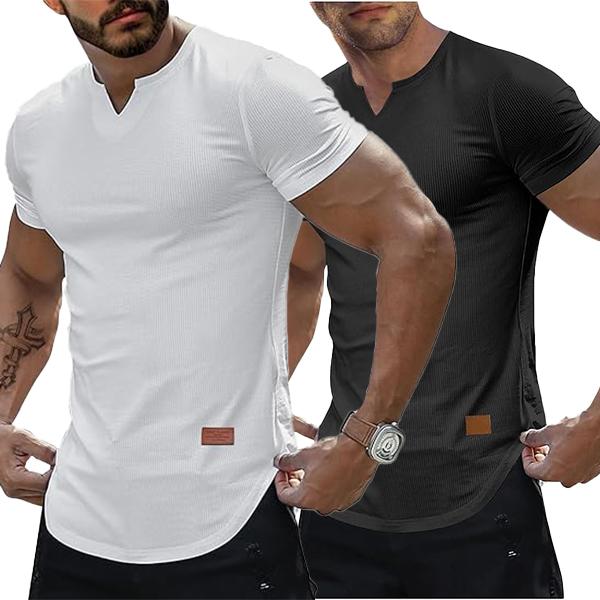 ELENCOCO Set of 2 Men's Plain Muscle Slim V-Neck Short Sleeve T-Shirt for Daily Outdoor Wear, Casual Athletic Wear, and Gym Workout Outdoorfun，Father's Day gift，Tiktok shop deals,Gifts for him,Valentines day outfit