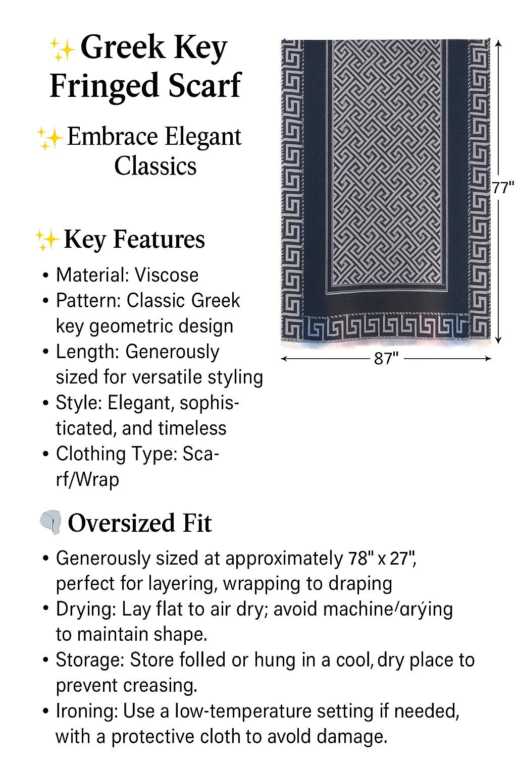 Geometric Greek Key Pattern Scarf – Elegant Soft Woven Wrap with Classic Border Design Trendy Solid Shawl Fringe Trim Shawl Geometric Greek Key Pattern Scarf – Elegant Soft Woven Wrap with Classic Border Design Trendy Solid Shawl Fringe Trim Shawl