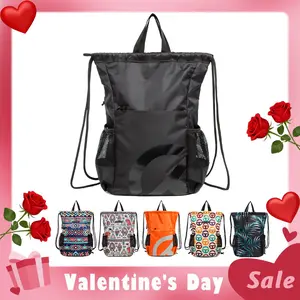 Drawstring Backpack Bag, Waterproof Draw String Back Sack with Zip Pocket, Gym Drawstring Bags Swim Bag for Men Women