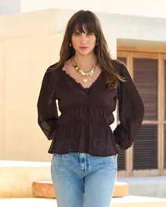 Easy Chic Balloon Sleeve Blouse Brown