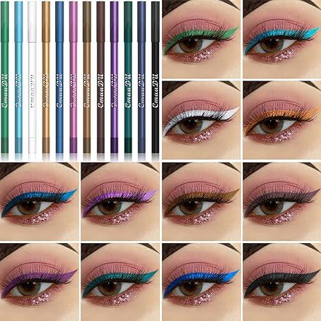 12 Colored Gel Glitter Eyeliner Pencils Set,Matte Liquid Eyeliner Set,Colorful Neon Eyeliner Pencil,Colored Eye Liners and Shadow Pencil,Waterproof Long Lasting Eye Liner,Christmas Makeup Gift Kit for Women,Halloween Makeup cream liner Lipliner Metallic