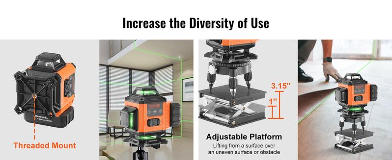 VEVOR Laser Level, TikTokShopBlackFriday, 100ft, Self Leveling Manual Green 4 x 360° Cross 16 Line Laser, IP54 Waterproof Remote Control Manual Self-leveling Mode & 5h Continuous Working Time Line Laser, Battery Include