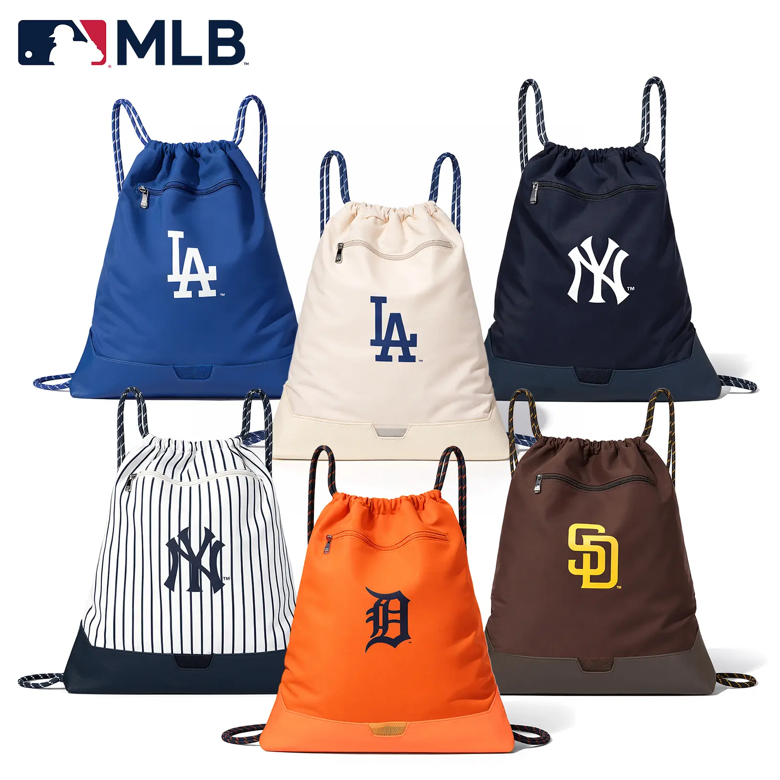 MLB Drawstring Backpack, Lightweight Nylon Sackpack with Front Zipper Pocket, Reinforced Bottom & Adjustable Drawcord Straps, Sports Gym Bag for Game Day and School 136