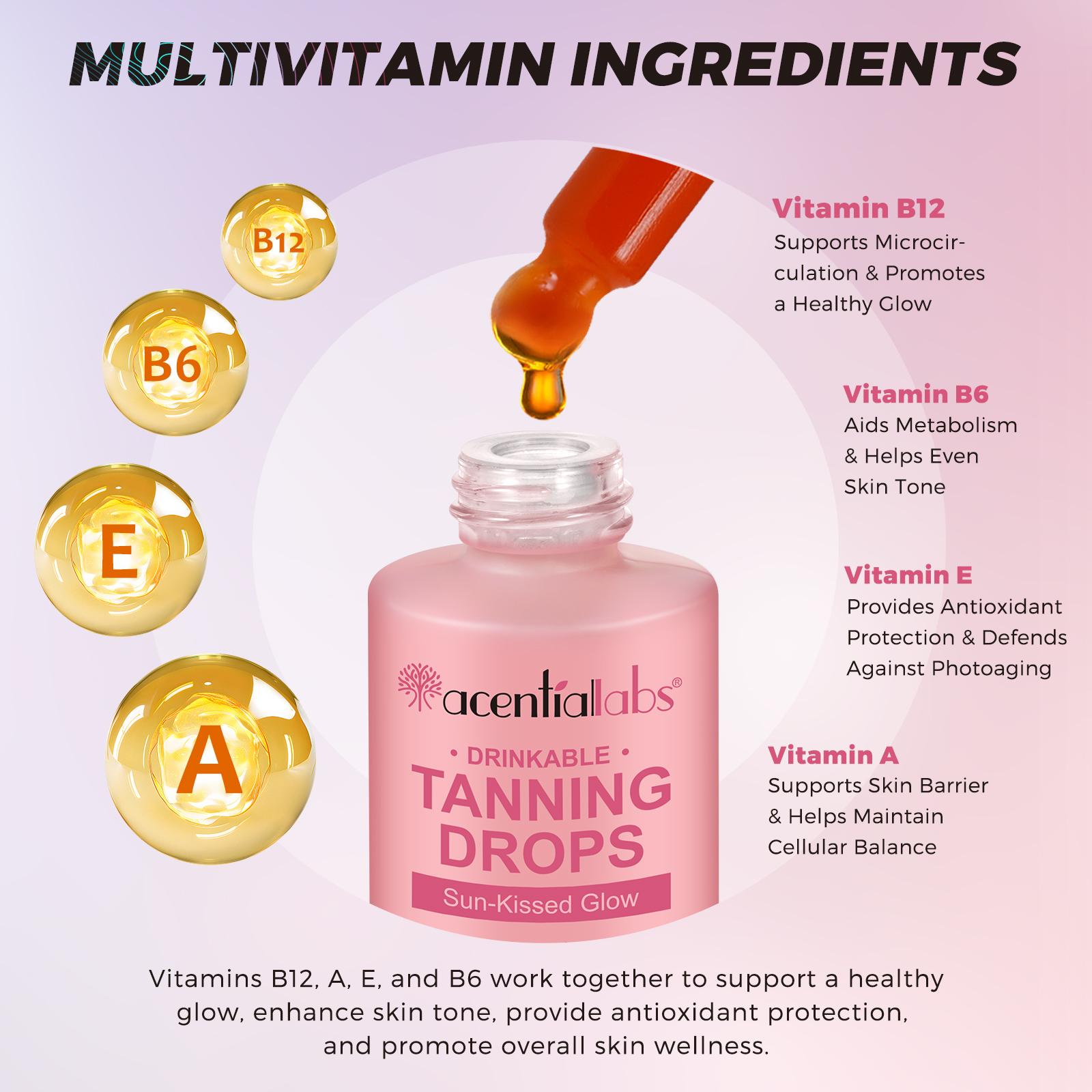 acentiallabs tanning drinkable drops for Face&Body -Melanin Boosting,Natural Glow,UV-Free,No Sun Damage Moisturizer