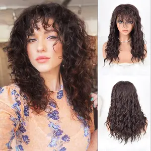 ZIHAN Women's Messy Wavy Brown Synthetic Wig with Bangs, Long Fluffy Layered Curly Female Wig, Natural-Looking for Daily Wear, Party summerwins