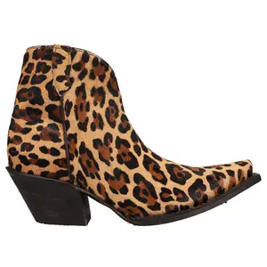 Tony Lama Womens Anahi Leopard Print Snip Toe Zippered  Casual Boots Ankle Low Heel 1-2" - Brown