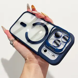 [Free!!Ship!] Mag Safe Clear Shockproof Case for iPhone 17 Pro Max Heavy Duty Transparent Phone Cover with Camera Lens Protection Stand