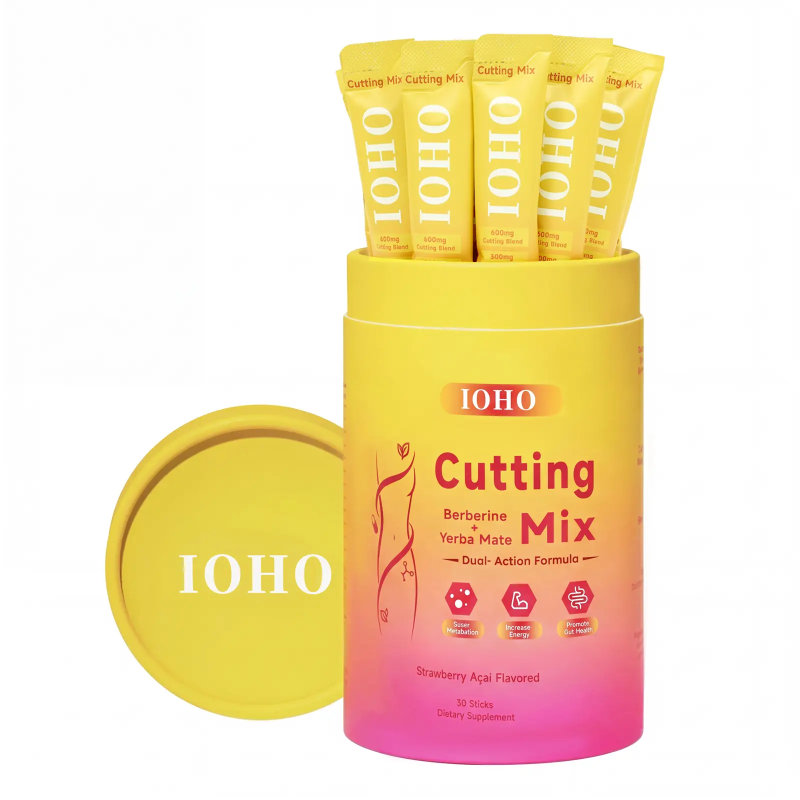 IOHO Cutting Drink Mix – Natural Strawberry Açaí Flavor – Dietary Supplement – 30 Servings - Stir Well Before Drinking
