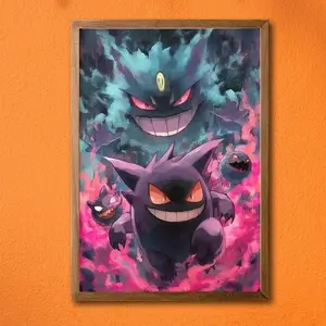 Gengar Ghost Anime Landscape Poster Poster, Film Motivational Wall Art for Men, Gift Idea for Him, Unframed Wall Art, Home Decor
