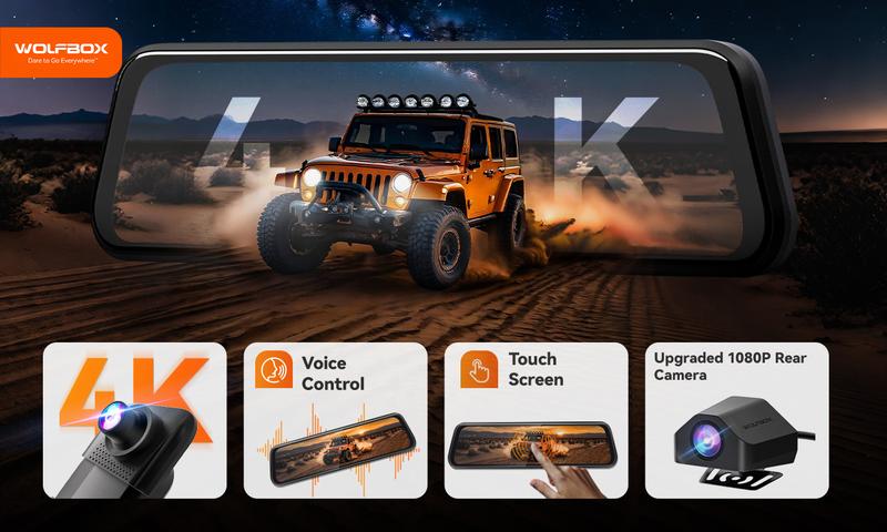 WolfBox M40lite 4K Mirror Dash Cam 10" Touch Screen Front & Rear Camera with for Enhanced Driving Safety HolidayHaul