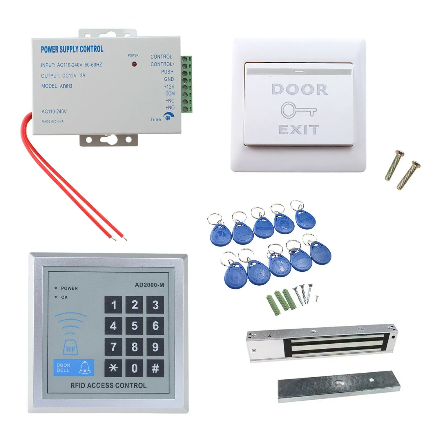 AGPTEK RFID Door Entry Security Access Control System Kit with Password, Magnetic Lock, Proximity Card, 90-Degree Swinging Compatibility, 50 Door Opening Passwords, 0.15a~0.45a, 1.784kg, 116mm×116mm×20mm, 1 Set