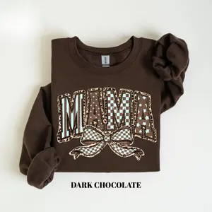 Gildan Trendy Mama Leopard Sweatshirt, Retro Leopard Text Pullover, Checkered Mama Graphic, Cozy Everyday Mom Outfit, Stylish Gift for Moms