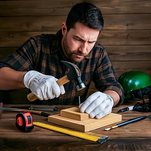 Giorgino 12 Pairs Leather Work Gloves Men with FREE Denim Apron Heavy Duty Cowhide Driver Gloves Unlined Construction Gloves