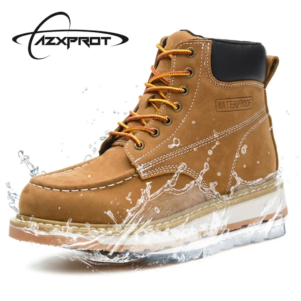 AZXPROT Men's 6" Wedge Sole Waterproof Boots - Lightweight Comfortable Non Slip Leather Boots for Walking Daily Wear Streetwear Jeans Outfit Soft Cushioning Breathable Durable Closed Toe Fashion Boots Boy Footwear Shoe Bota Women Decor Insole