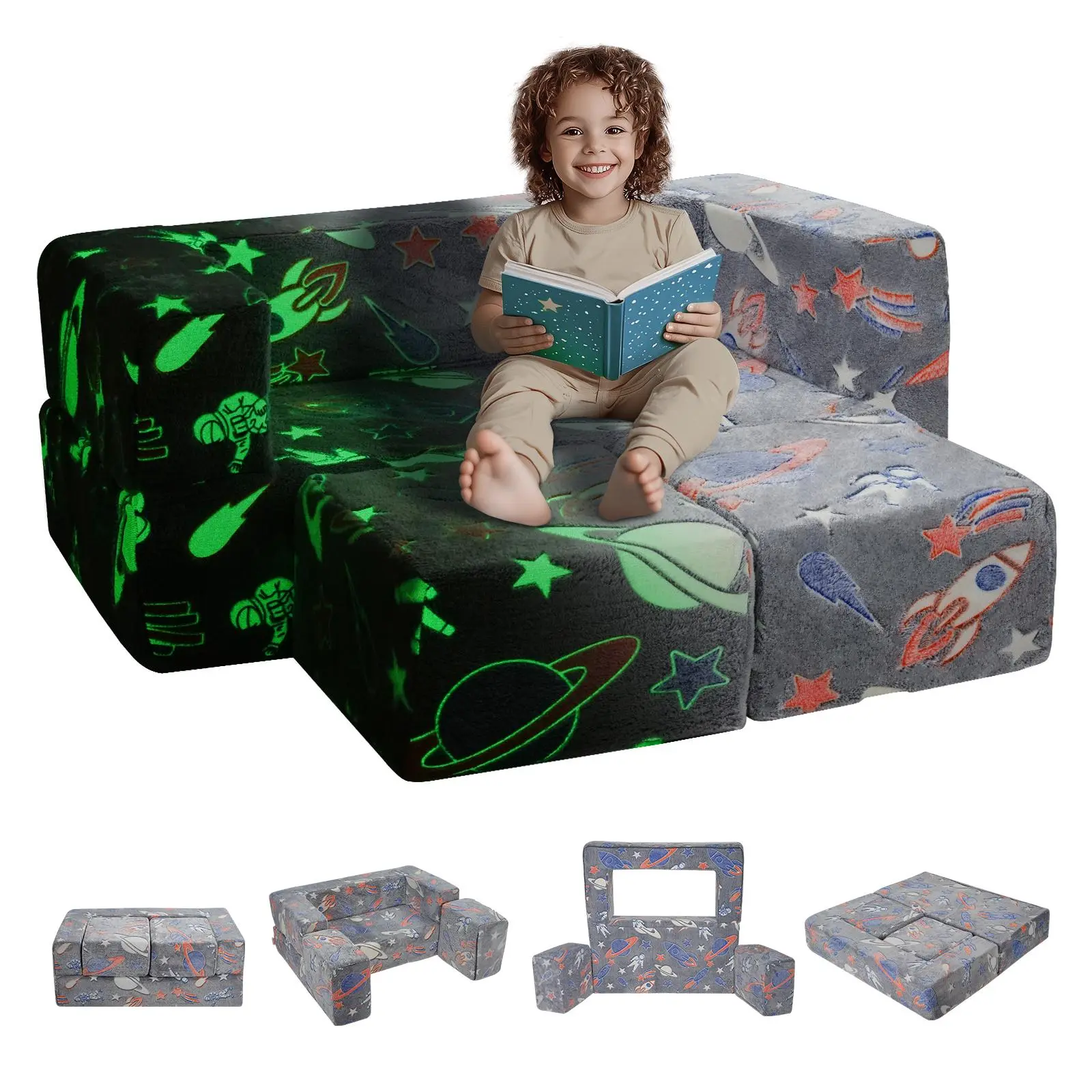 【SummerFinds】VEVOR Kids Couch,  4Pcs Toddler Couch Sofa Bed, Kids Chair Seat Playroom Furniture, Child Sectional Sofa with Removable Cover for Kids Girls & Boys, Dark Grey