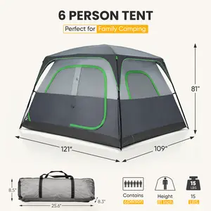 6 Person Waterproof & Windproof Family Camping Tent with Large Interior, Easy Setup Cabin Tent with Mesh Windows & Skylights, Portable Outdoor Tent for Car Camping, Hiking, Fishing