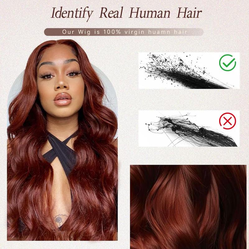 Dark Reddish Brown Wigs  Lace Front Wigs Human Hair 13X4 HD Lace Front Wigs Human Hair 200 Density Body Wave Frontal Wigs Human Hair with Baby Hair Glueless Wig Auburn Colored Wigs 33#