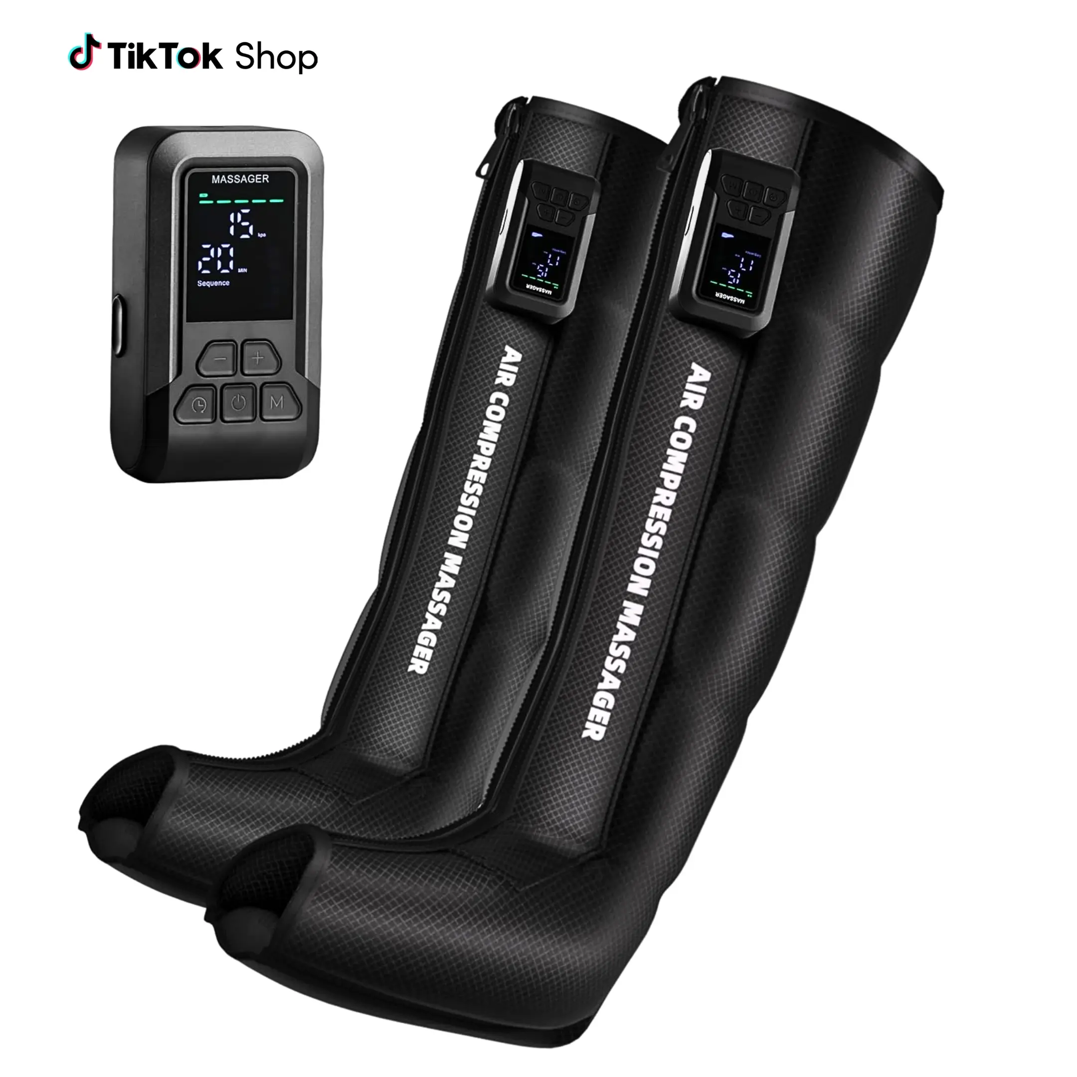 Cordless Battery Powered Air Compression Leg Massager, Rechargeable Full-Leg Wrap with 3-Zone Sequential Modes, 5 Adjustable Intensities for Relaxing Therapy, Black