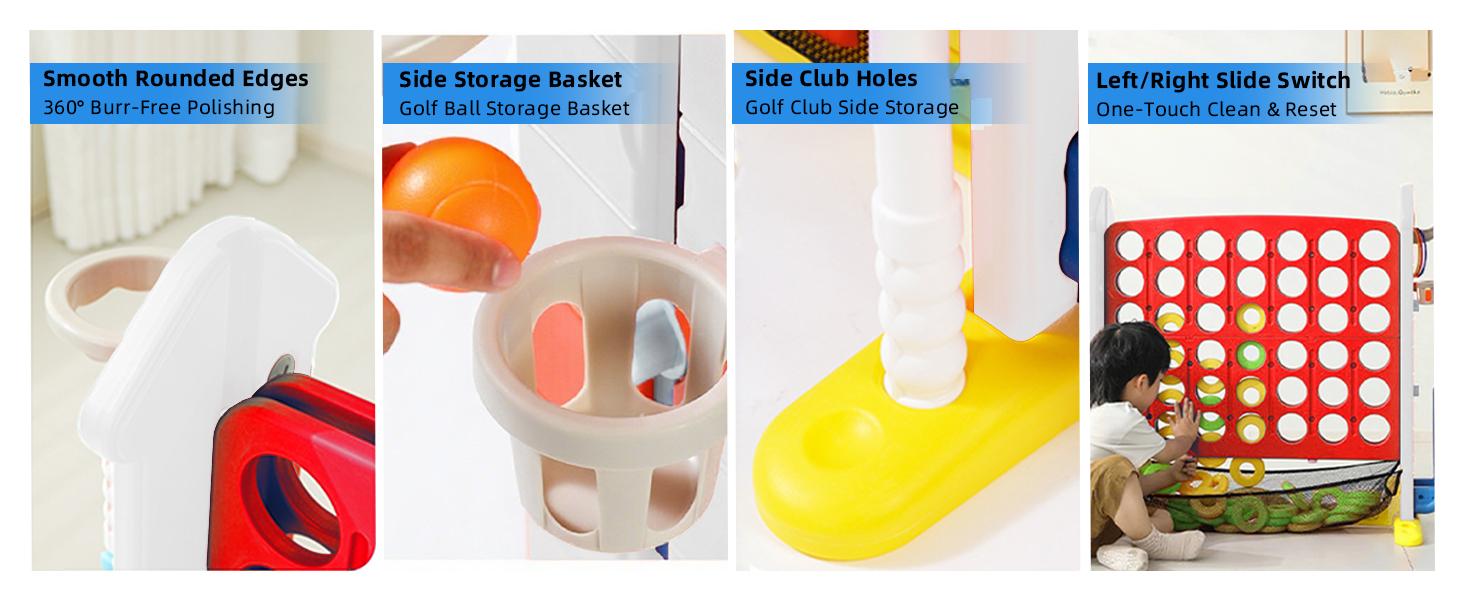 Height Adjustable 3-in-1 Giant 4 in a Row Connect Game,Basketball Hoop, Ring Toss Game, 4-to-Score Game,Jumbo 4-to-Score Game, Indoor Outdoor Yard Game Party Game for Kids Adults and Family, coordination