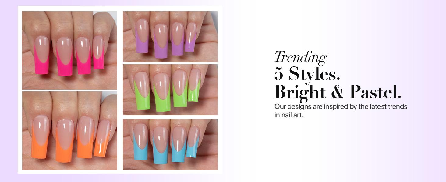 SXC Cosmetics X-Pro Tips French Tip Press On Nails - Vibrant Pastel Glow in the Dark Series Starter Kit Acrylic Soft Gel System Matte Finish Manicure