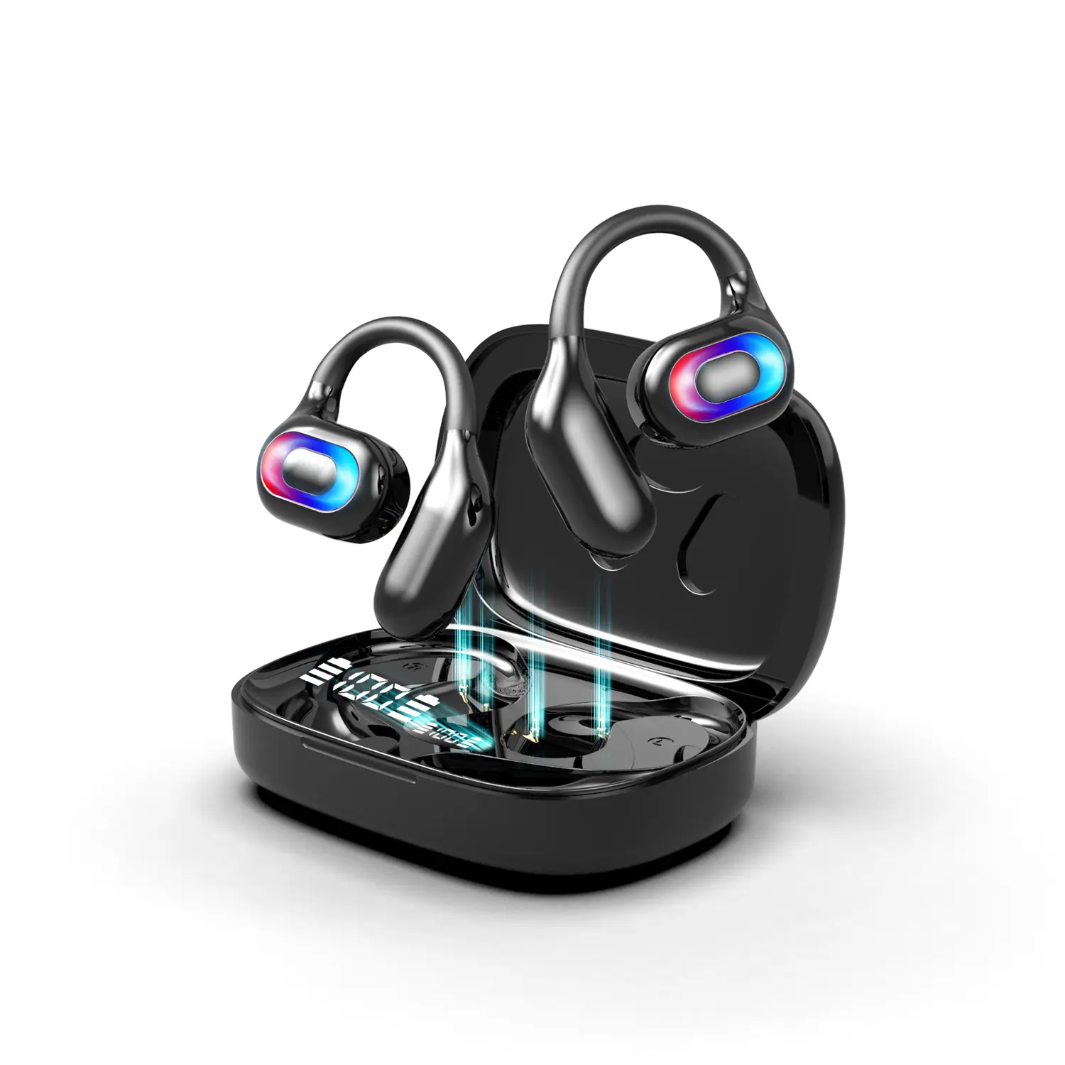 Open Ear Headphones,Over Ear Earbuds with Ergonomic Earhook,Bluetooth Headphones 5.4 with Smart Digital Display,40H Playtime, Touch Control Operate Fit Cycling,Running,Workout