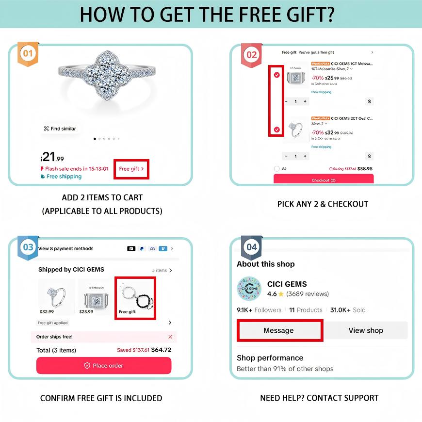 CICI GEMS 1.3CT Moissanite Ring Lucky Clover for Women D VVS1 18K Gold Plated Lab-Created Hypoallergenic  Promiserings Engagement Anniversary Gift Fine Jewelry R021