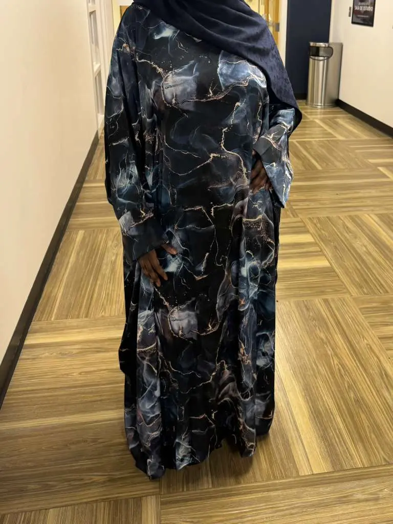 Women's Sapphire Marble Abaya Set - M, Long Sleeve, Crew Neck, Loose Relaxed Fit, All Seasons, Matches with Chiffon Hijab, Full Hijab Set, Cold Wash