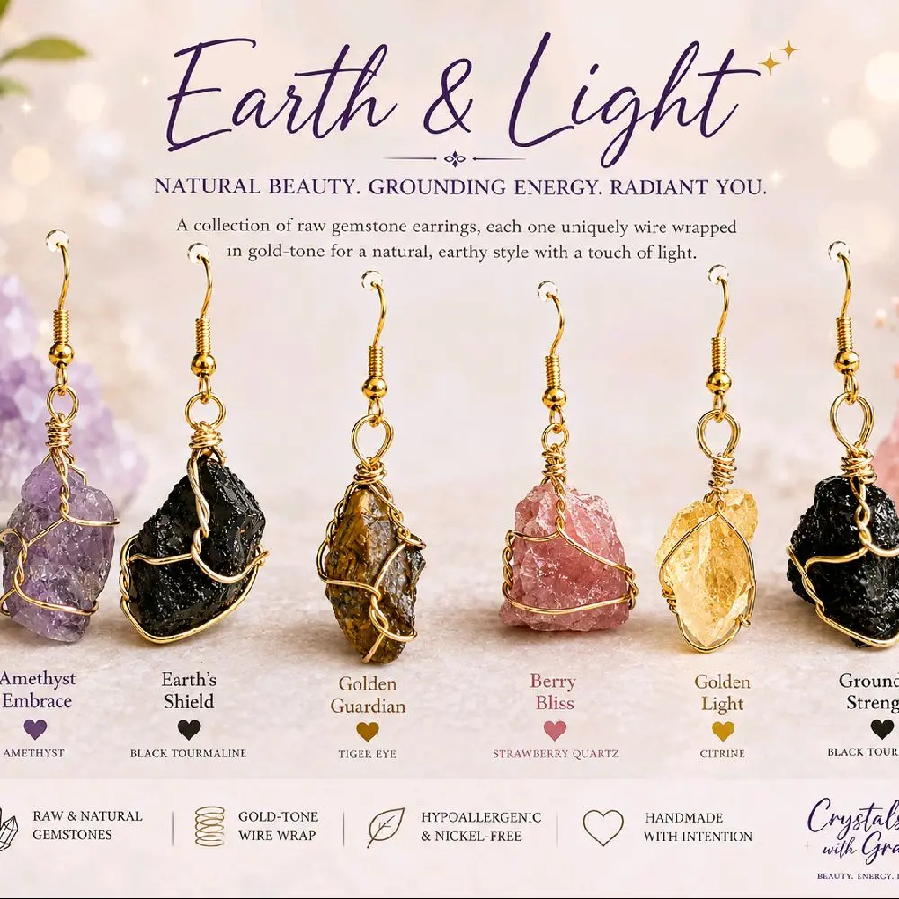 Earth & Light Raw Gemstone Wire-Wrap Earrings