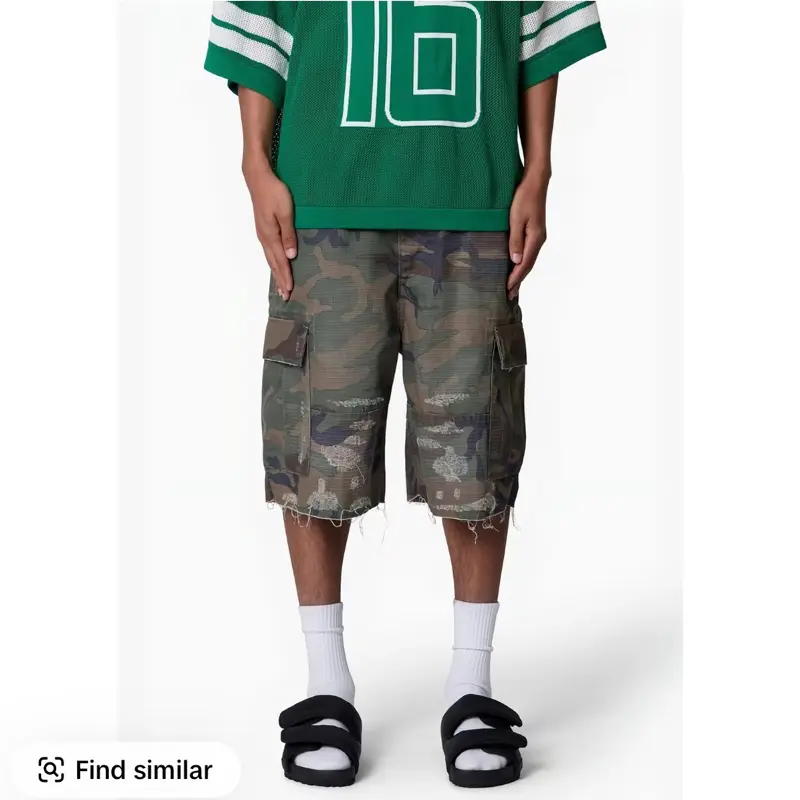mnml Baggy Distressed Cargo Shorts - Washed Camo