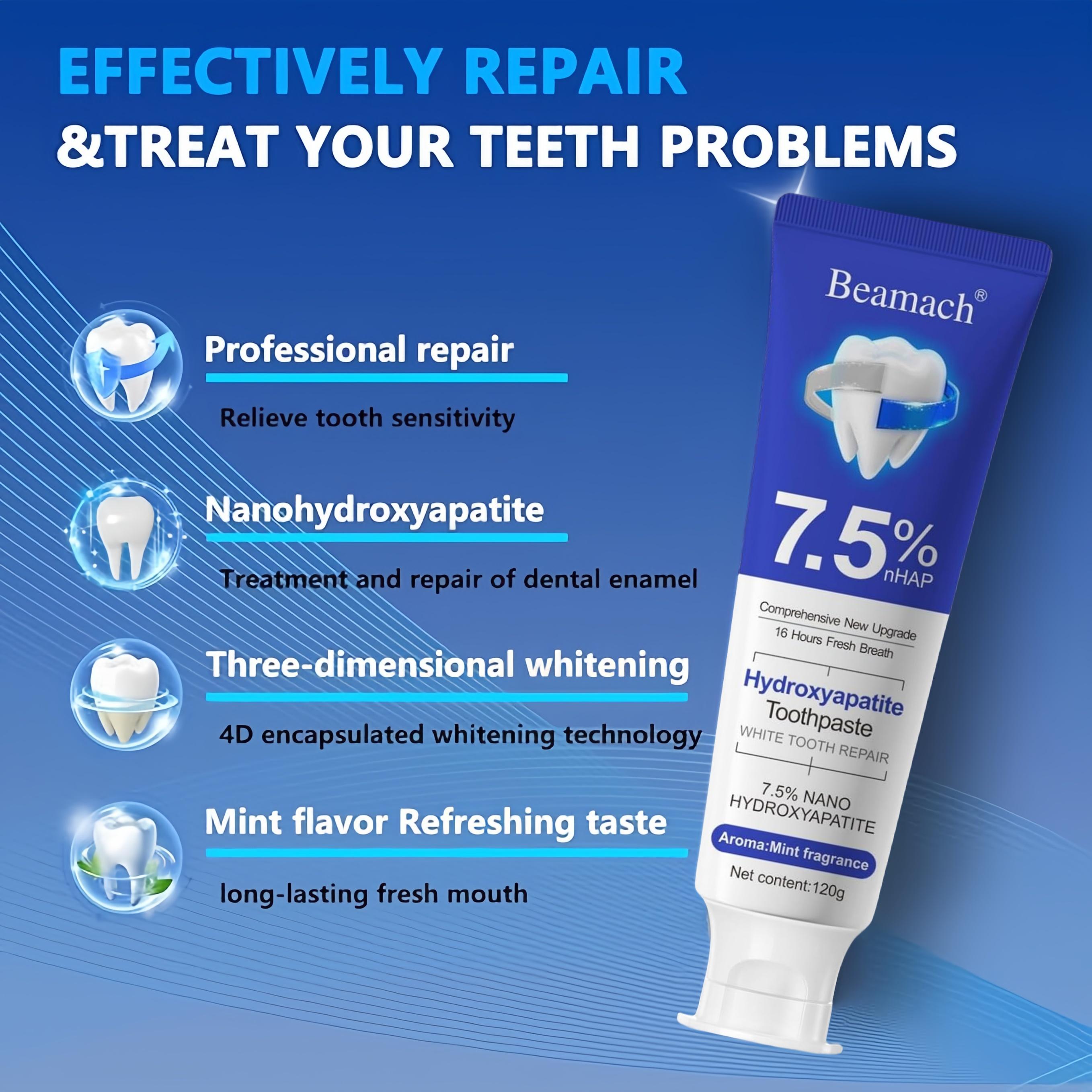 BEAMACH Hydroxyapatite Enamel Repair Toothpaste | Fluoride-Free for Sensitive Teeth | Strengthen & Whiten Naturally | 24H Cooling Mint Fresh Breath Oral Care BEAMACH Hydroxyapatite Enamel Repair Toothpaste | Fluoride-Free for Sensitive Teeth | Strengthen & Whiten Naturally | 24H Cooling Mint Fresh Breath Oral Care
