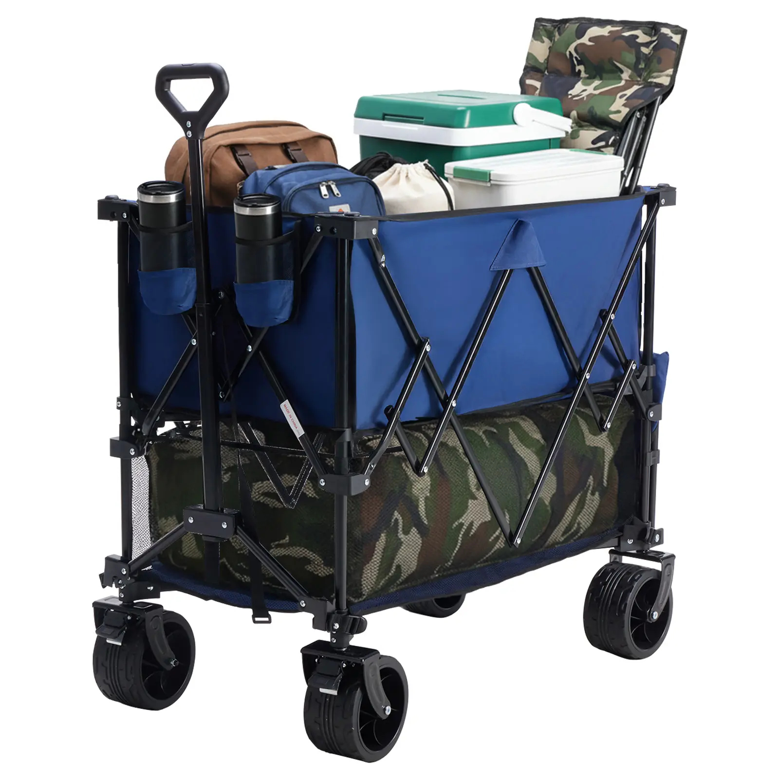 320L Heavy Duty Collapsible Outdoor Double-Decker Wagon - 440 lbs Capacity, Brakes, Flexible Handle, All-Terrain Big Wheels, Compact Pack & Foldable for Grocery, Camping, Collapsible Wagon, Heavy Duty Wagon