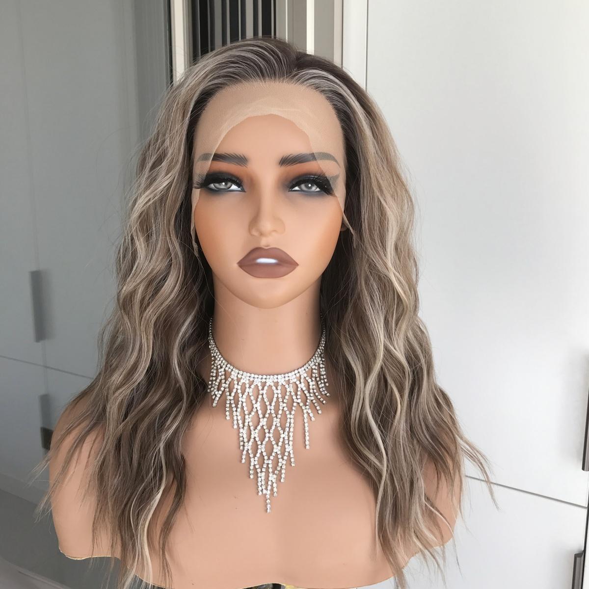 AISOM Mila Hazelnut Mix Blonde Water Wave 13x4 Free Part Synthetic Lace Wig with Scandinavian Hairline Glueless Low Density 120% 16 Inch