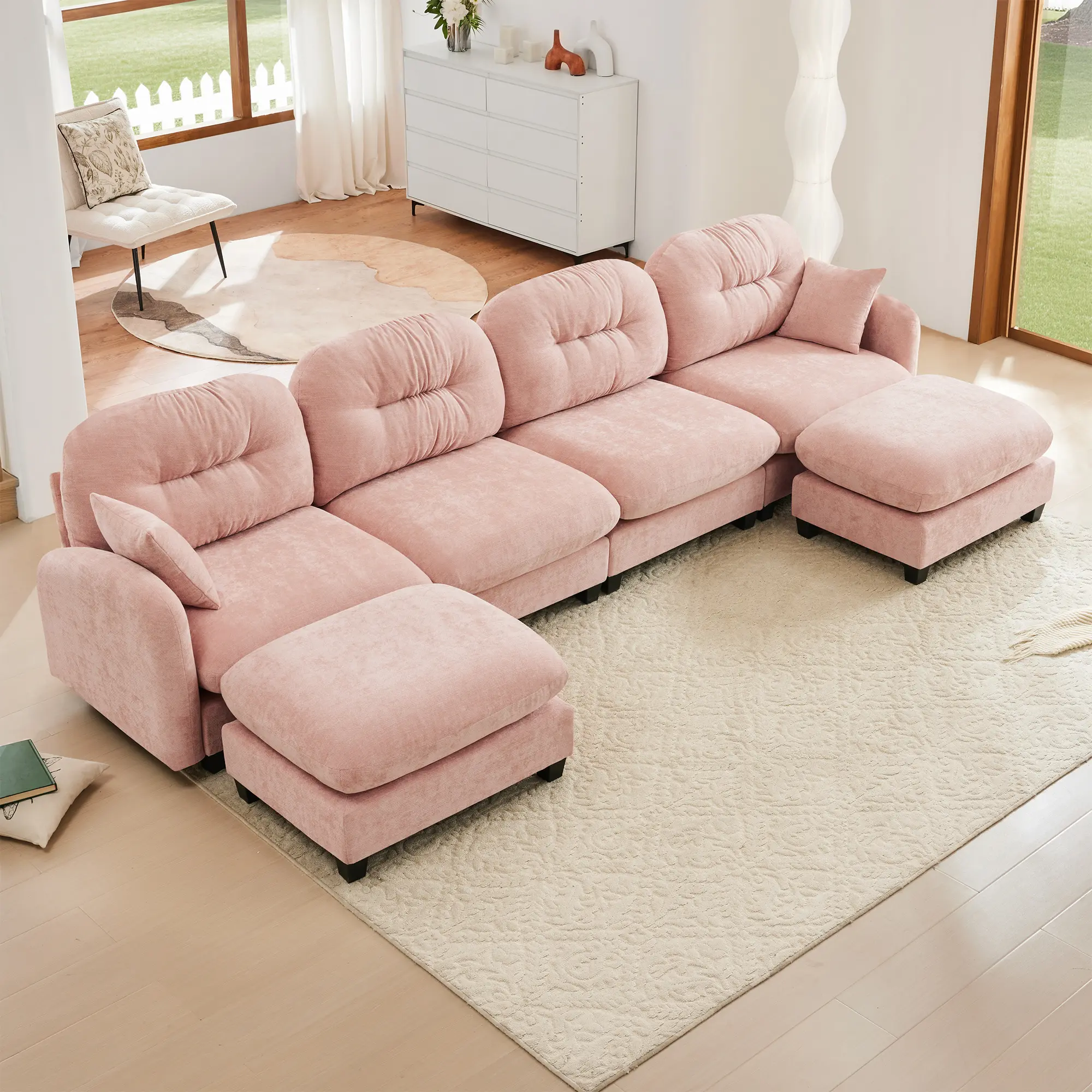 Modular U-Shaped Sectional Sofa with Ottoman, Soft Chenille Fabric, Tufted Backrest & High-Density Foam Cushions - Easy Assembly, Ergonomic Design for Living Room, Bedroom, Apartment