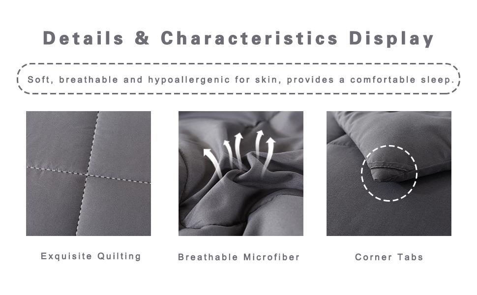 DOWNCOOL 3pcs Lightweight Comforter Set for All Seasons, Bed in a Bag with 1 Comforter & 2 Pillowcases (Only 1 for Twin Size), Quilted Box-Stitch Design