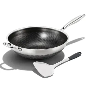 12 Inch Hybrid Wok Pan with Lid, PFOA Free Nonstick Stainless Steel, Dishwasher & Oven Safe, Induction Compatible