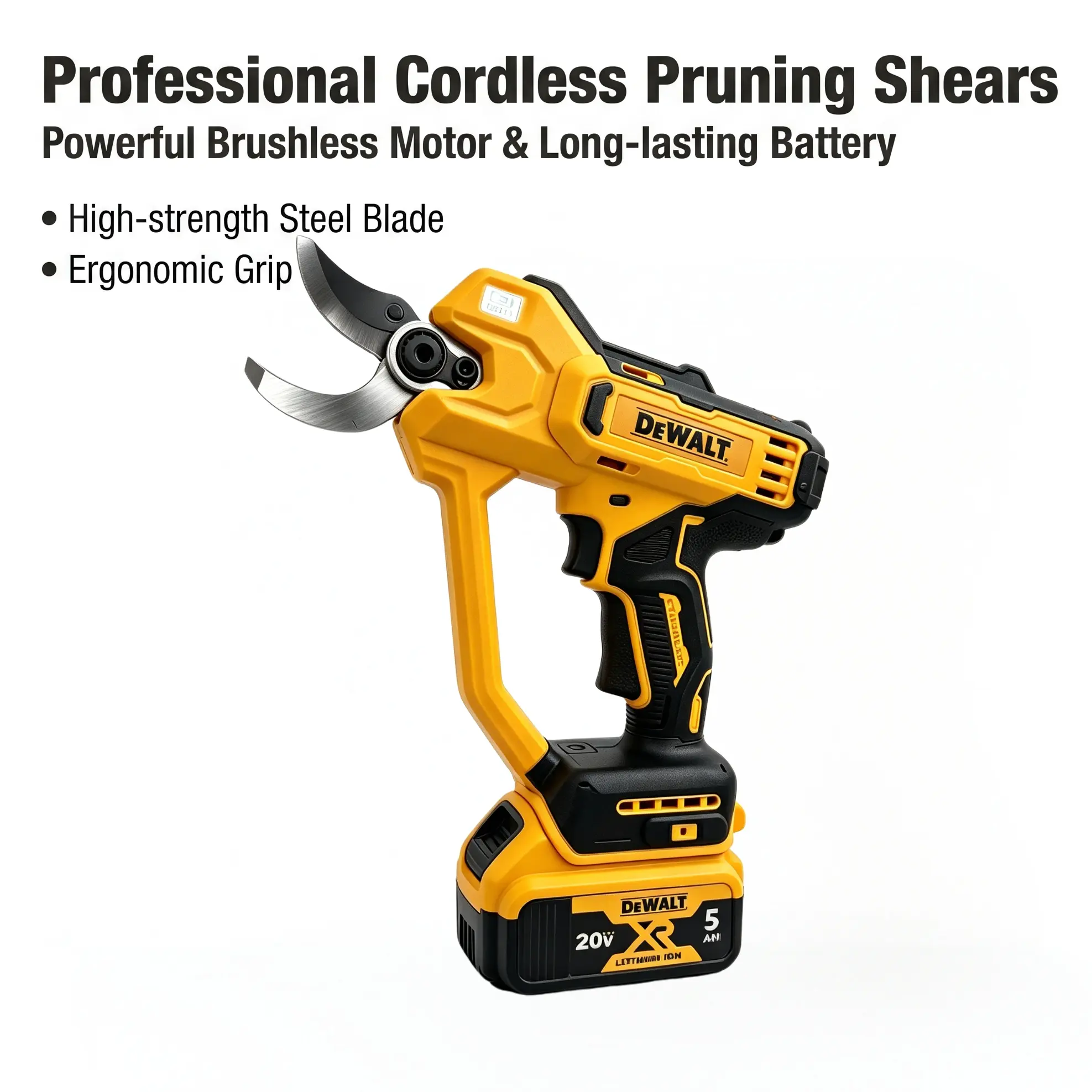 DEWALT Cordless Pruners, 18V XR-20V MAX Compatible Garden Tool, 5.0Ah Battery Platform, 40mm Max Cutting Diameter, Heavy-Duty Non-Stick Steel Blades, Safety Lock Start, Easy-to-Handle Tree Branch Cutter for Field Crop Care