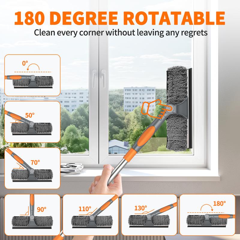 3 in 1 Window Cleaning Scraper With Extension Pole,  New Squeegee for Shower Glass, 3 in 1 Spray Function for Glass Doors for Windows Glass, Mirrors Scraper, Brush. All-Purpose Window Cleaner Tool