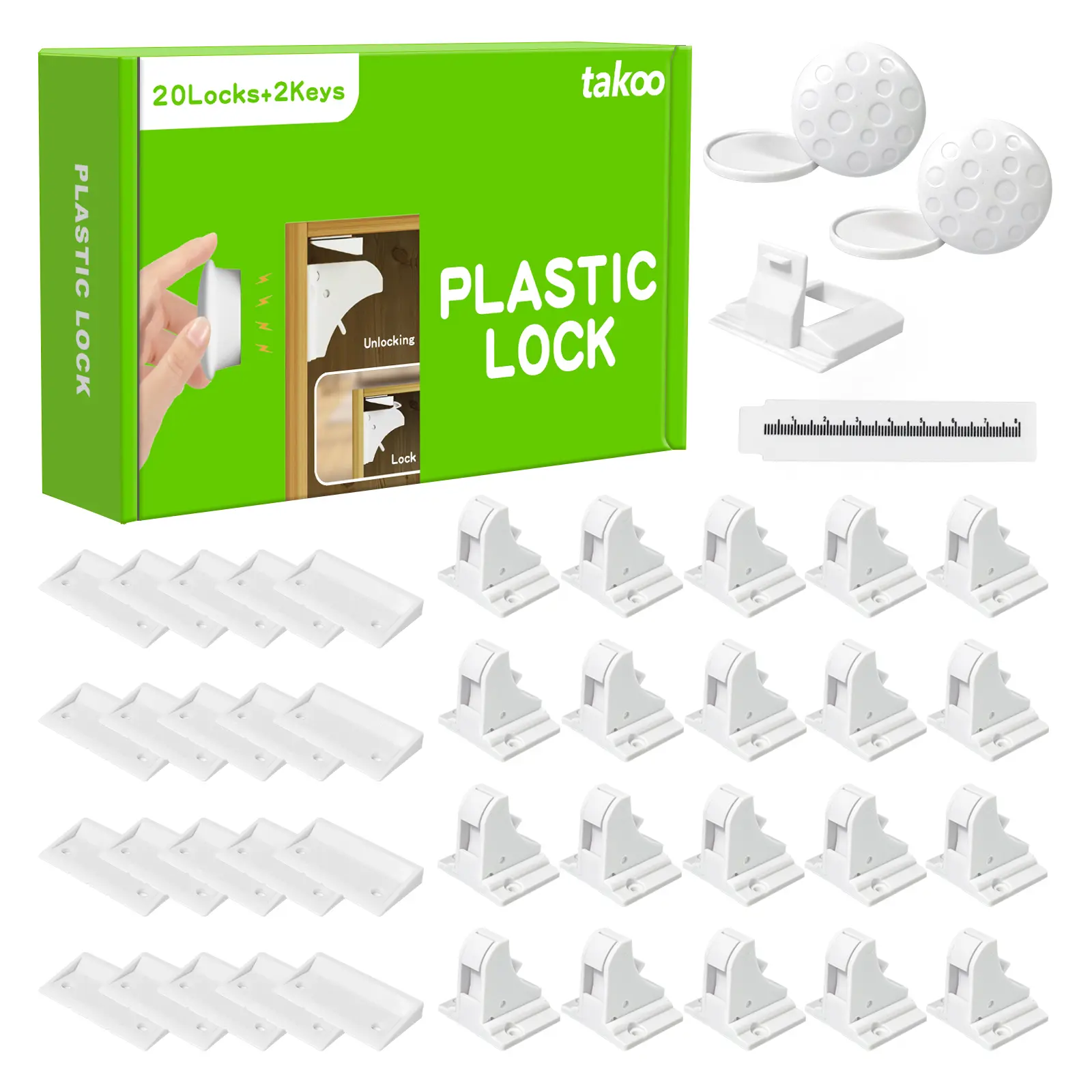 TAKOO 20 Pack Magnetic Cabinet Locks Proof Cupboard Drawers Latches Adhesive Easy Installation No Warranty