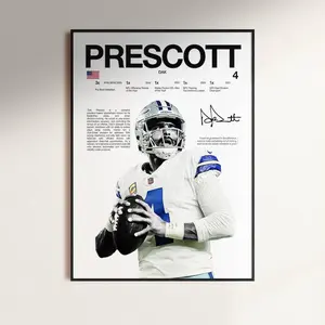 Dak Prescott Poster, Football Poster Print, Sports Decor, Dallas Cowboys Poster, Football Gift