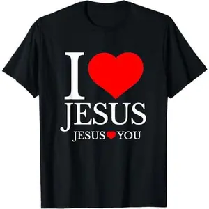 Cotton Short Sleeve T-Shirt Cotton Short Sleeve  T-Shirt I LOVE JESUS - JESUS LOVES YOU - CHRISTIAN T-Shirt Classic Collar
