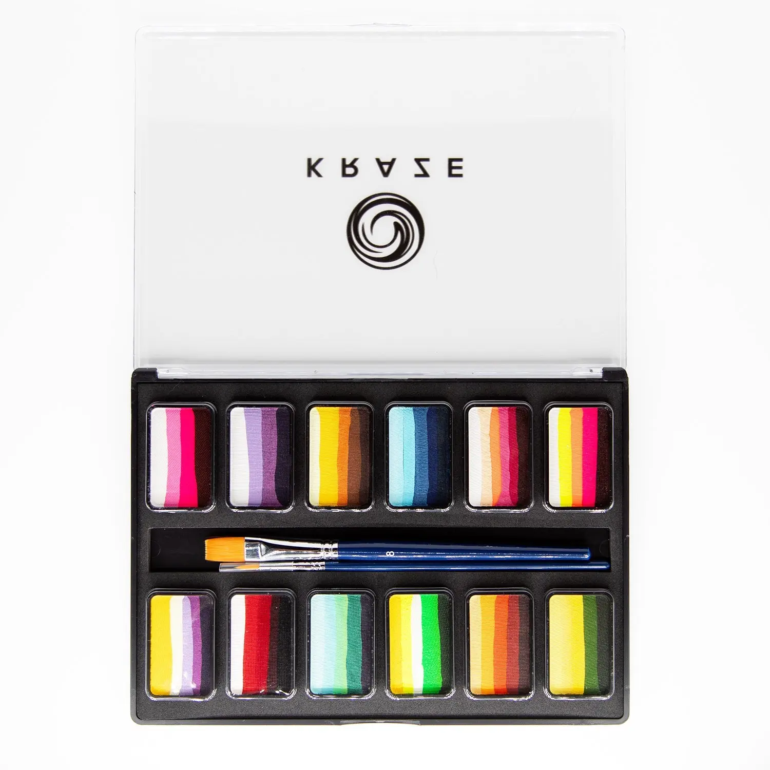 Kraze FX Flower Bouquet Split Cake Face Paint Palette, 12-Color Vegan Cosmetic Cream Kit, Wax-Based Hypoallergenic High-Coverage Formula with Metallic, Neon Pink & Peach Shades, 2 Brushes for Face Painting, Ultramarine Blue, Glycerine, Non Toxic, Adults,,