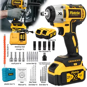 Fotrix XR 21V Brushless Impact Wrench Dual-Battery All-in-One Kit with 520N·m Torque & LED Light for Auto Repair & Home Improvement High-Power Brushless Impact Wrench with High-Capacity Lithium Battery ryobi tools bit storage impact wrench power tools